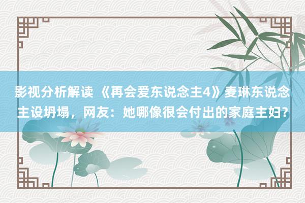 影视分析解读 《再会爱东说念主4》麦琳东说念主设坍塌，网友：她哪像很会付出的家庭主妇？