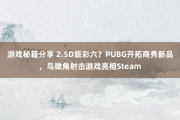 游戏秘籍分享 2.5D版彩六？PUBG开拓商秀新品，鸟瞰角射击游戏亮相Steam