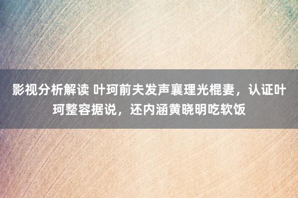 影视分析解读 叶珂前夫发声襄理光棍妻，认证叶珂整容据说，还内涵黄晓明吃软饭