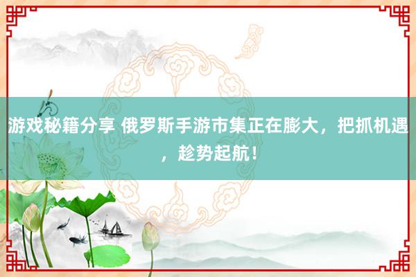 游戏秘籍分享 俄罗斯手游市集正在膨大，把抓机遇，趁势起航！