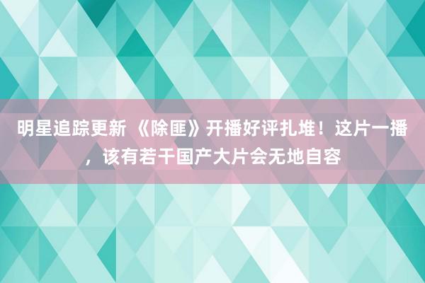 明星追踪更新 《除匪》开播好评扎堆！这片一播，该有若干国产大片会无地自容