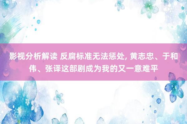 影视分析解读 反腐标准无法惩处, 黄志忠、于和伟、张译这部剧成为我的又一意难平