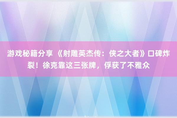 游戏秘籍分享 《射雕英杰传：侠之大者》口碑炸裂！徐克靠这三张牌，俘获了不雅众